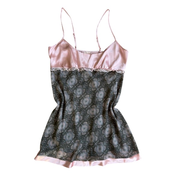 American Vintage Dresses & Skirts - Vtg Pink Satin Grey Floral Mesh Slip Dress Chemise Medium y2k coquette  girly